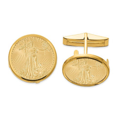 Wideband Distinguished Coin Jewelry 14k Real Gold Men's Polished Classic Mounted 1/10oz American Eagle Coin Bezel Cuff Links - JewelryAffairs