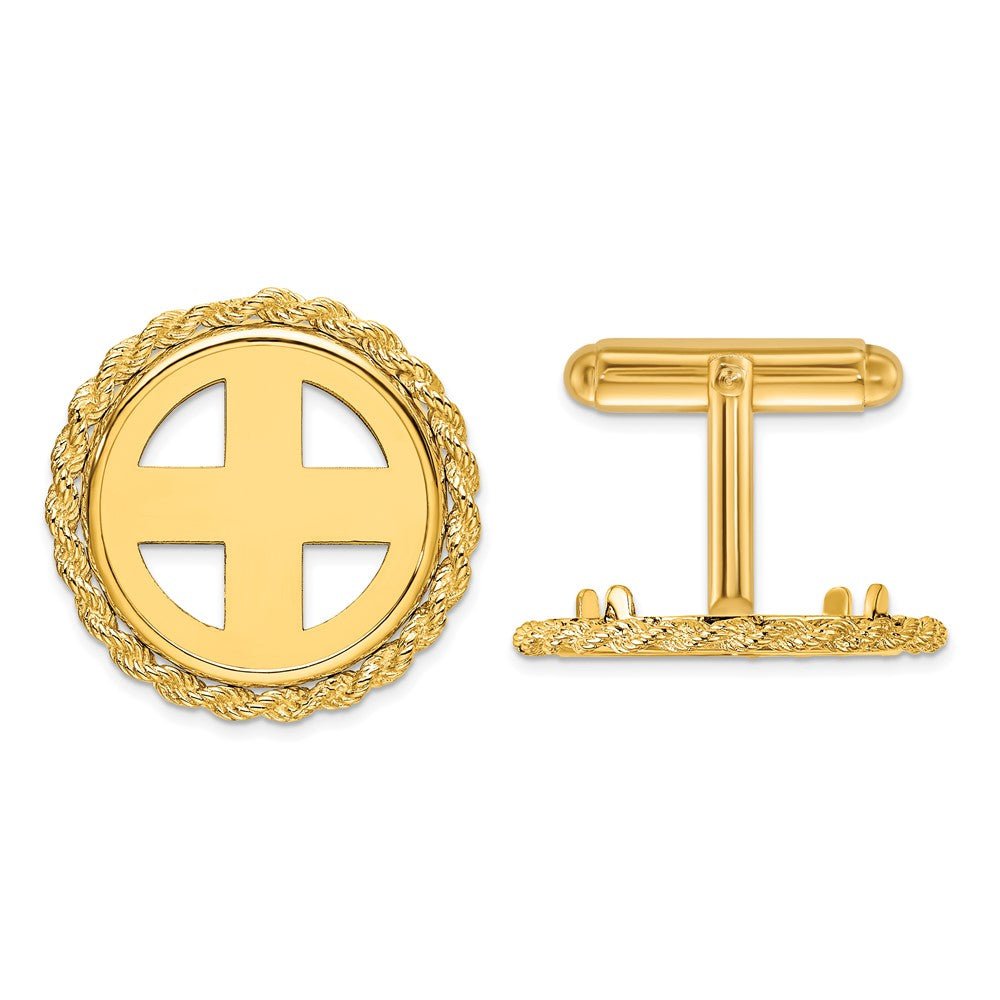 Wideband Distinguished Coin Jewelry 14k Real Gold Men's Polished Rope 17.8mm Coin Bezel Cuff Links - JewelryAffairs