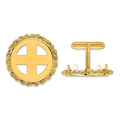 Wideband Distinguished Coin Jewelry 14k Real Gold Men's Polished Rope 21.6mm Coin Bezel Cuff Links - JewelryAffairs