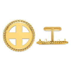 Wideband Distinguished Coin Jewelry 14k Real Gold Men's Polished Twisted Wire 27.0mm Coin Bezel Cuff Links - JewelryAffairs