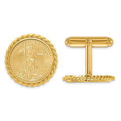 Wideband Distinguished Coin Jewelry 14k Real Gold Men's Polished Twisted Wire Mounted 1/10oz American Eagle Coin Bezel Cuff Links - JewelryAffairs