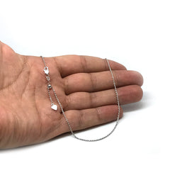 10k White Gold Adjustable Rope Link Chain Necklace, 1.0mm, 22" - JewelryAffairs