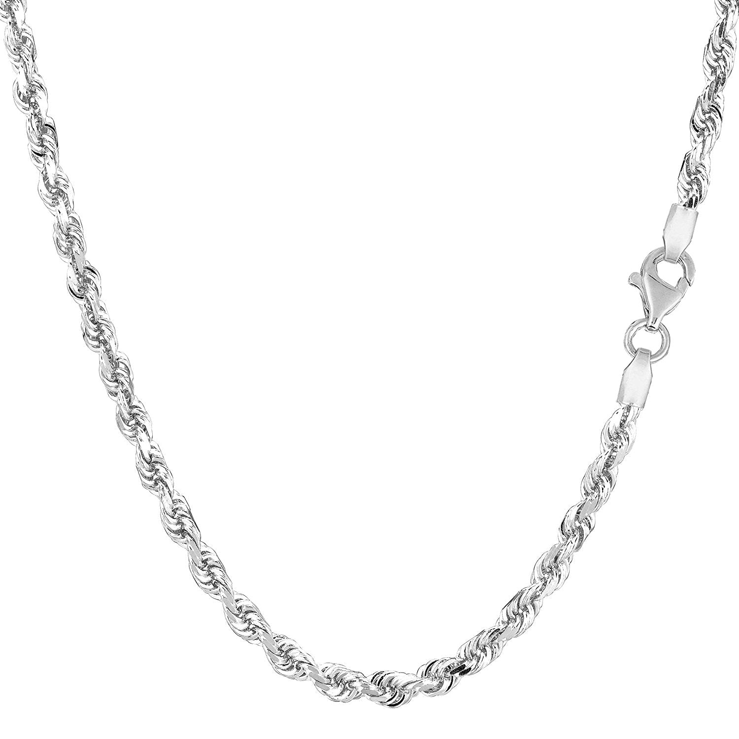 10K White Gold Hollow Rope Chain Necklace, 2mm, 24" - JewelryAffairs