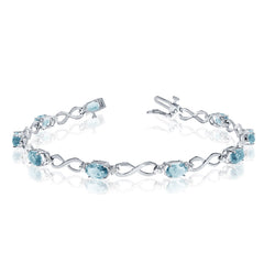 10K White Gold Oval Aquamarine Stones And Diamonds Infinity Tennis Bracelet, 7" - JewelryAffairs
