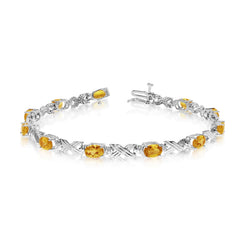 10K White Gold Oval Citrine Stones And Diamonds Tennis Bracelet, 7" - JewelryAffairs