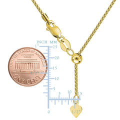 10k Yellow Gold Adjustable Wheat Link Chain Necklace, 1.0mm, 22" - JewelryAffairs