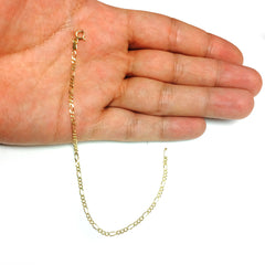 10k Yellow Solid Gold Figaro Chain Bracelet, 1.9mm, 7" - JewelryAffairs