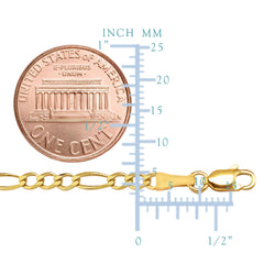 10k Yellow Solid Gold Figaro Chain Bracelet, 3.0mm, 7" - JewelryAffairs