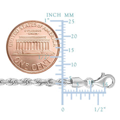 10K White Gold Hollow Rope Chain Necklace, 2mm, 24" fine designer jewelry for men and women