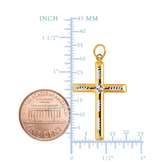 14k 2 Tone Gold Diamond Cut Round Tube Cross Pendant - JewelryAffairs
