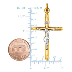 14k 2 Tone Gold Round Tube Crucifix Pendant - JewelryAffairs