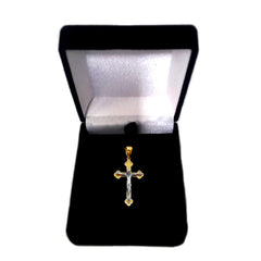 14k 2 Tone Gold Textured Finish Clover Tips Crucifix Pendant - JewelryAffairs