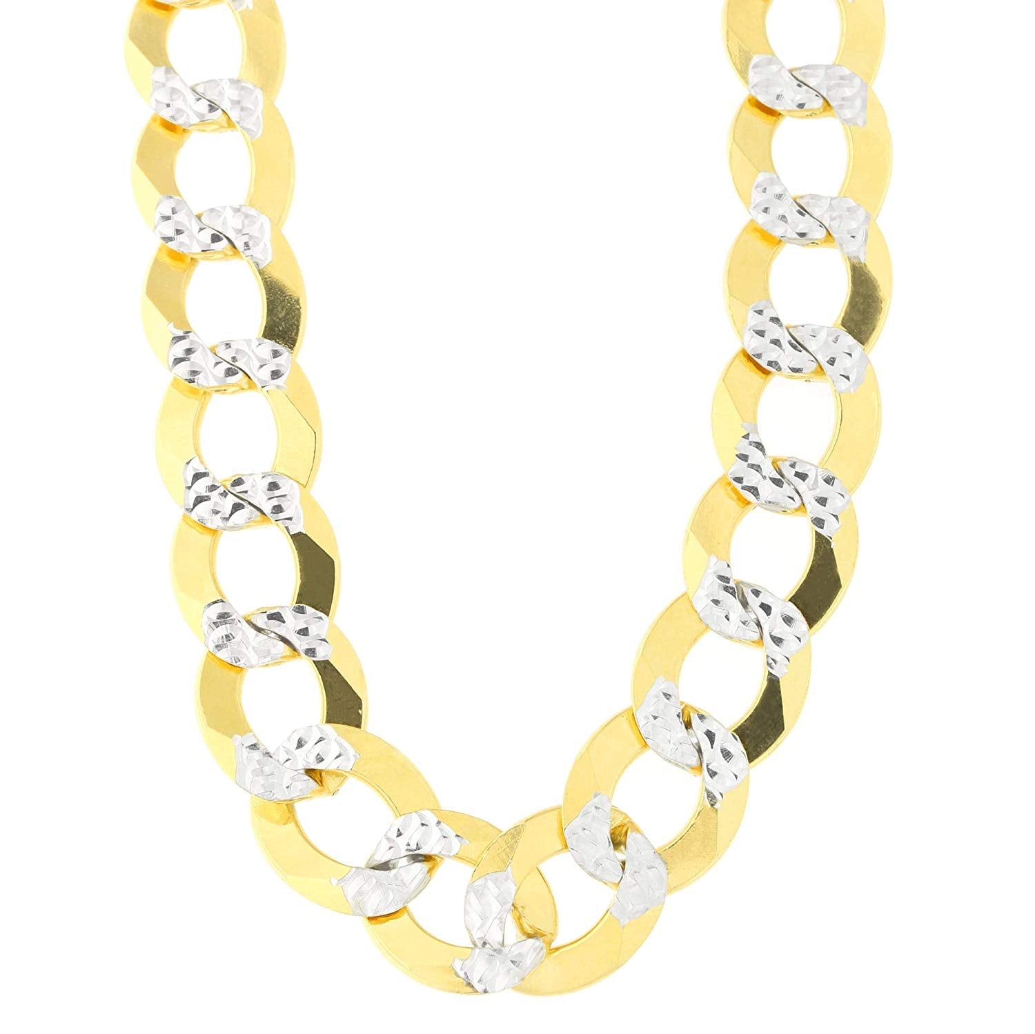14k 2 Tone Yellow And White Gold Curb Chain Necklace, 12.2mm - JewelryAffairs
