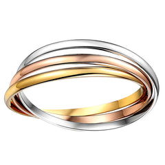 14k Tricolor Gold Interlocking Women's Bangle Bracelet, 7.5" - JewelryAffairs