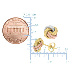 14k Tricolor Textured And Shiny Love Knot Stud Earrings, 10mm - JewelryAffairs