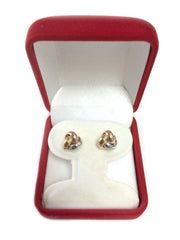 14k Tricolor Yellow White And Rose Gold Shiny Love Knot Stud Earrings, 9mm - JewelryAffairs