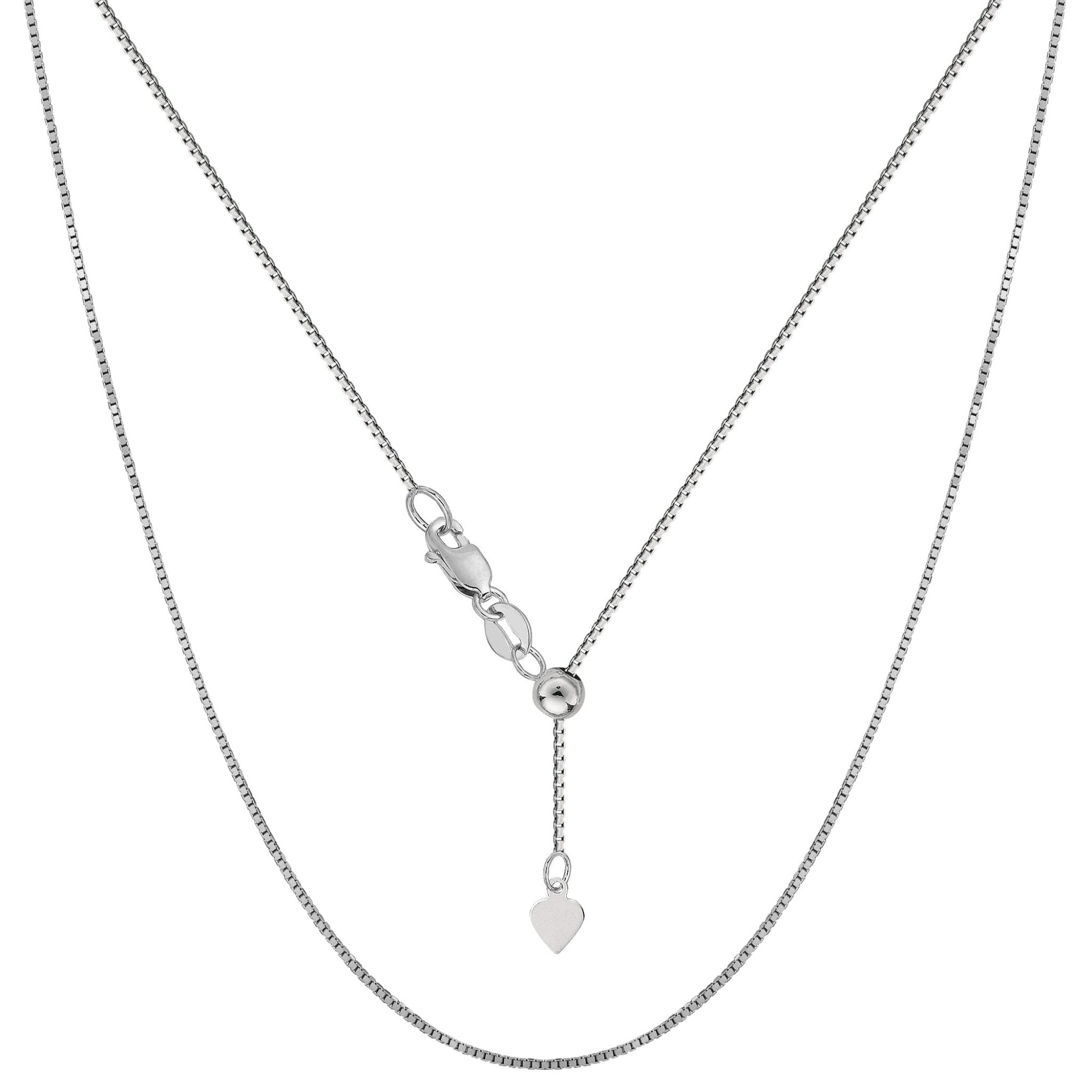 14k White Gold Adjustable Box Link Chain Necklace, 0.7mm, 22" - JewelryAffairs