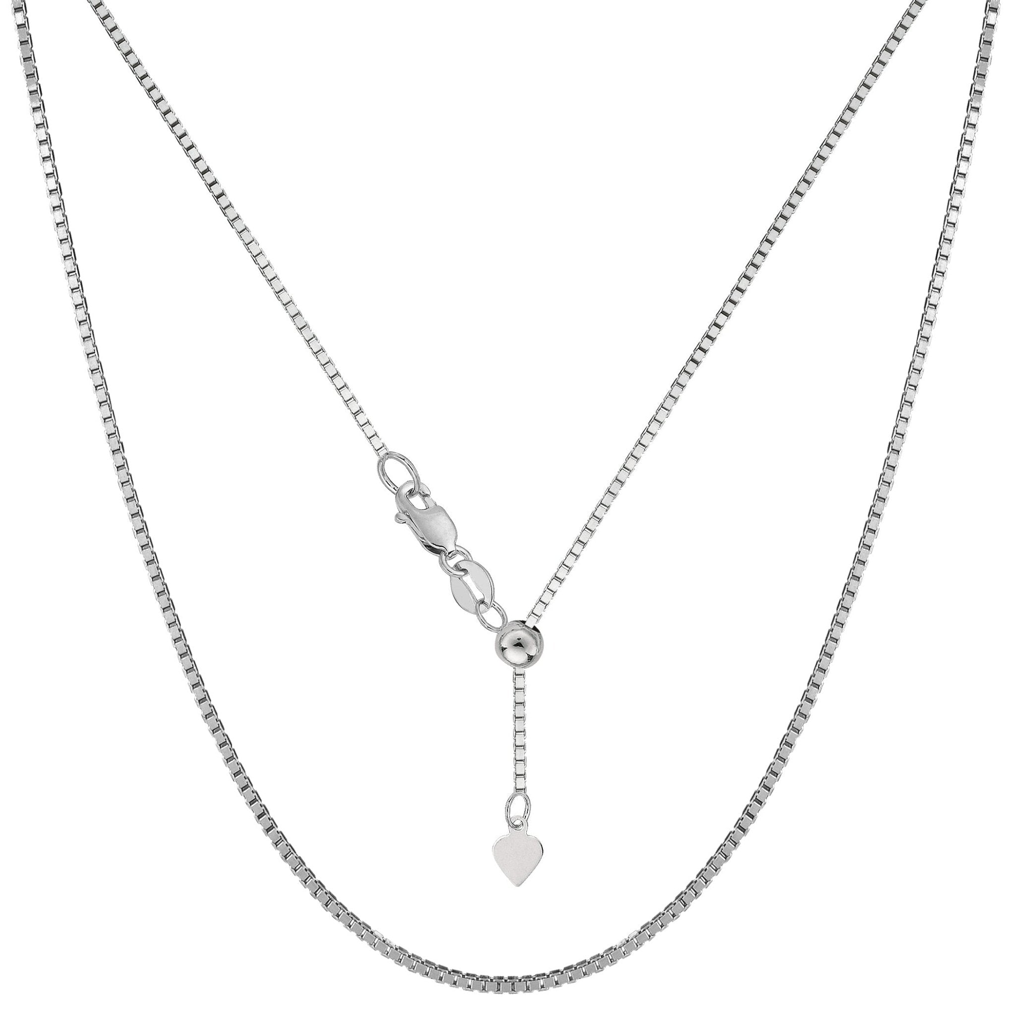 14k White Gold Adjustable Box Link Chain Necklace, 1.15mm, 22" - JewelryAffairs