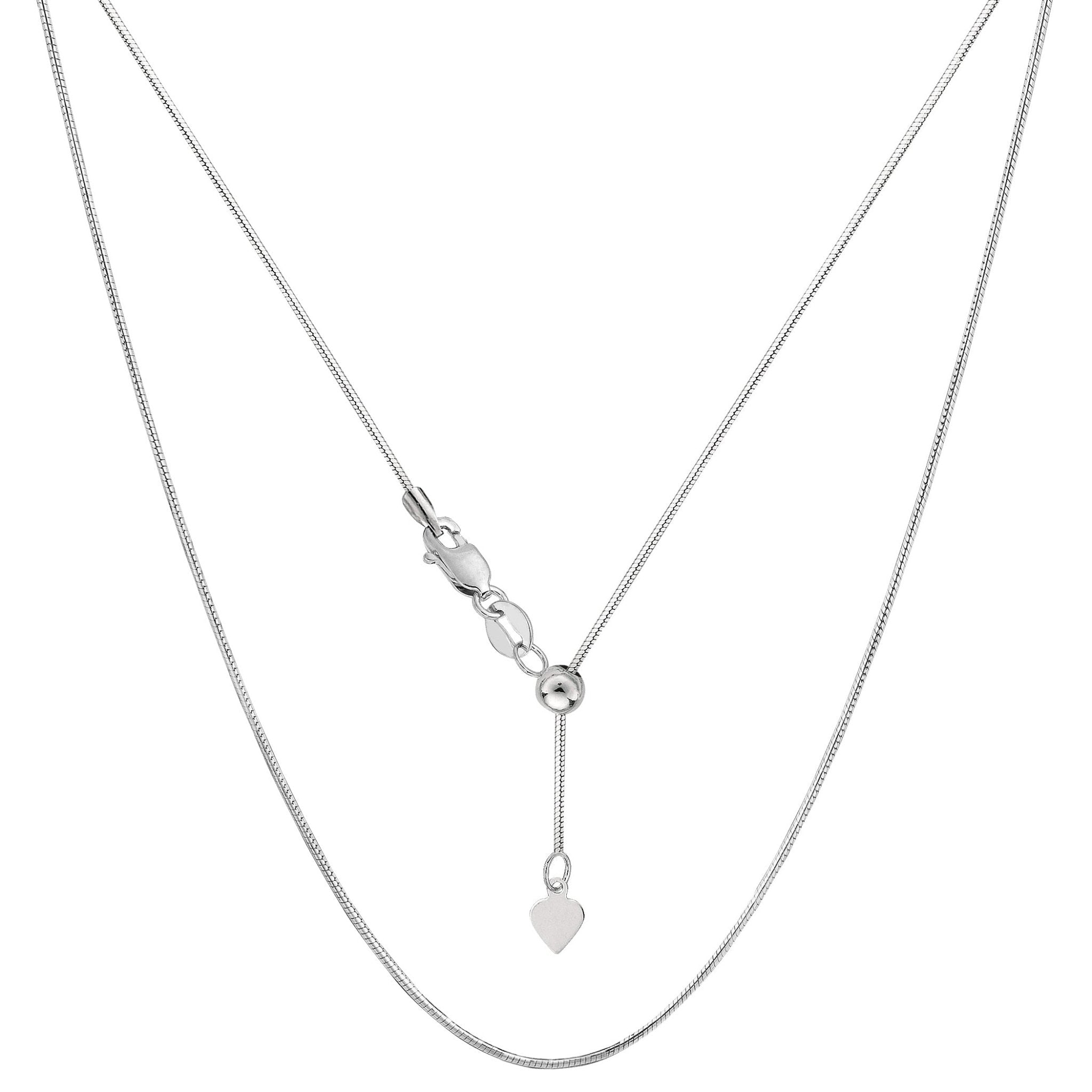 14k White Gold Adjustable Octagonal Snake Chain Necklace, 0.85mm, 22" - JewelryAffairs