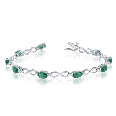 14K White Gold Oval Emerald Stones And Diamonds Infinity Tennis Bracelet, 7" - JewelryAffairs
