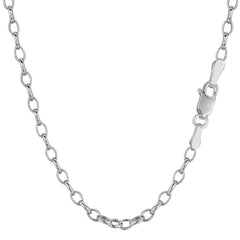 14k White Gold Oval Rolo Link Chain Necklace, 3.2mm, 18" - JewelryAffairs