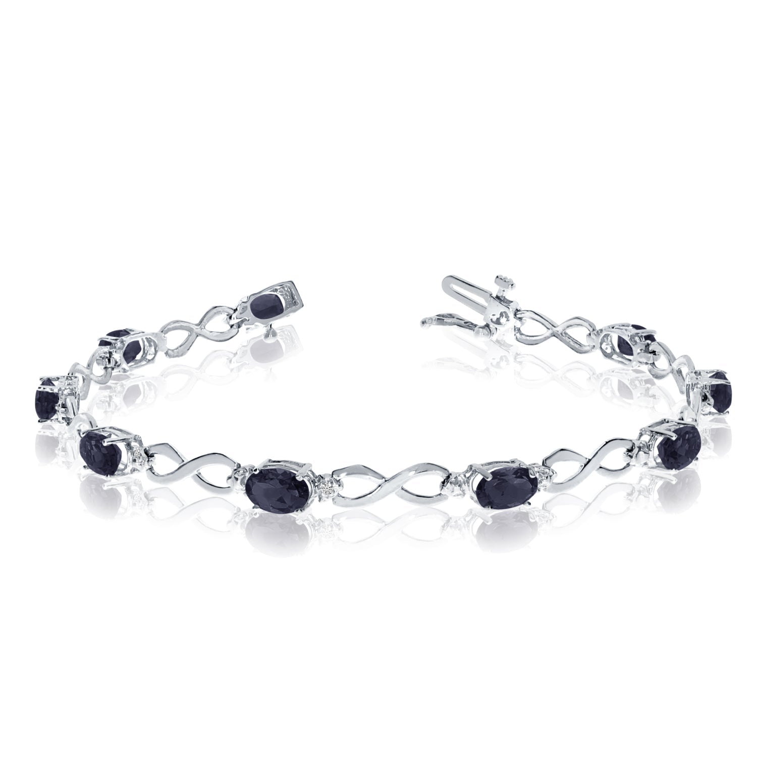 14K White Gold Oval Sapphire Stones And Diamonds Infinity Tennis Bracelet, 7" - JewelryAffairs