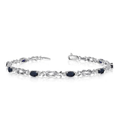 14K White Gold Oval Sapphire Stones And Diamonds Tennis Bracelet, 7" - JewelryAffairs