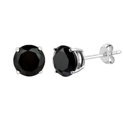 14k White Gold Round Black Cubic Zirconia Stud Earrings - JewelryAffairs