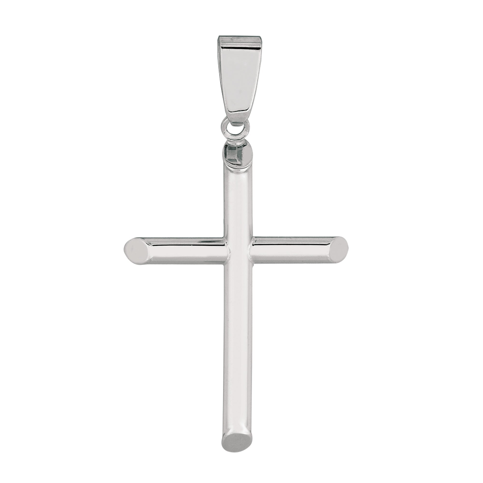 14k White Gold Shiny Round Tube Cross Pendant - JewelryAffairs