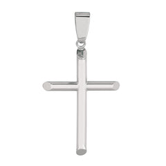 14k White Gold Shiny Round Tube Cross Pendant - JewelryAffairs