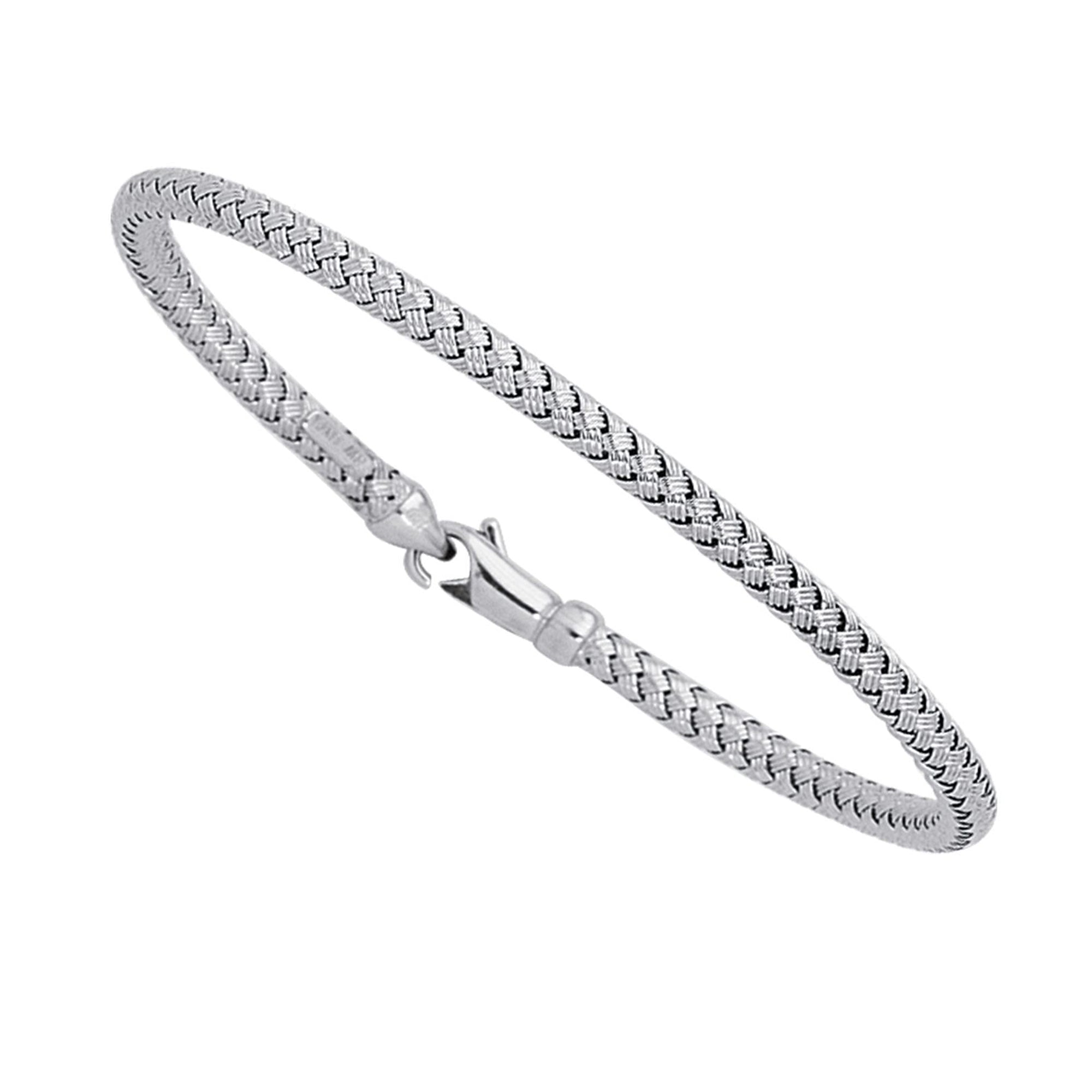 14k White Gold Weaved Women's Bangle Bracelet, 7.25" - JewelryAffairs