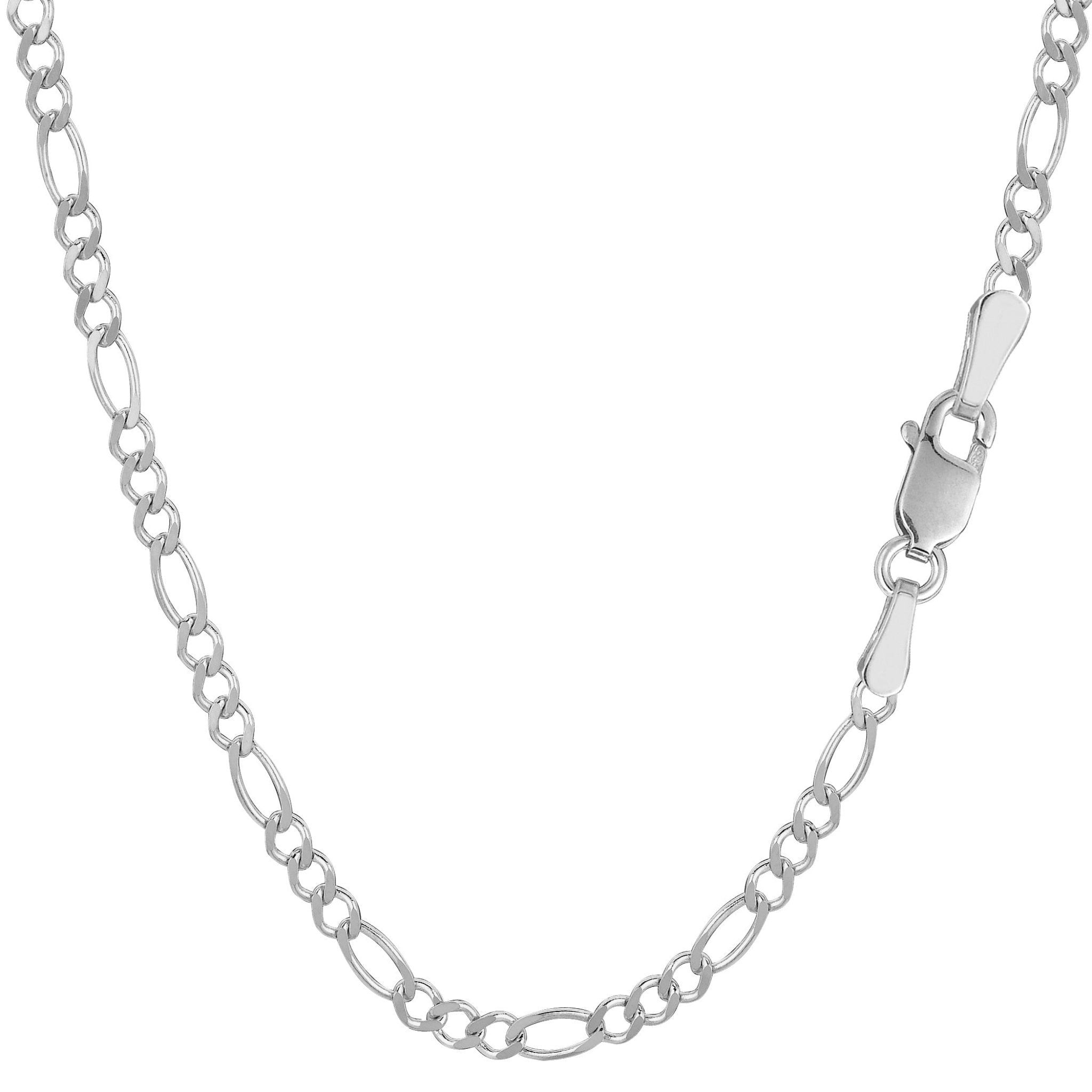 14k White Solid Gold Figaro Chain Necklace, 2.6mm - JewelryAffairs