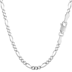 14k White Solid Gold Figaro Chain Necklace, 3.0mm - JewelryAffairs