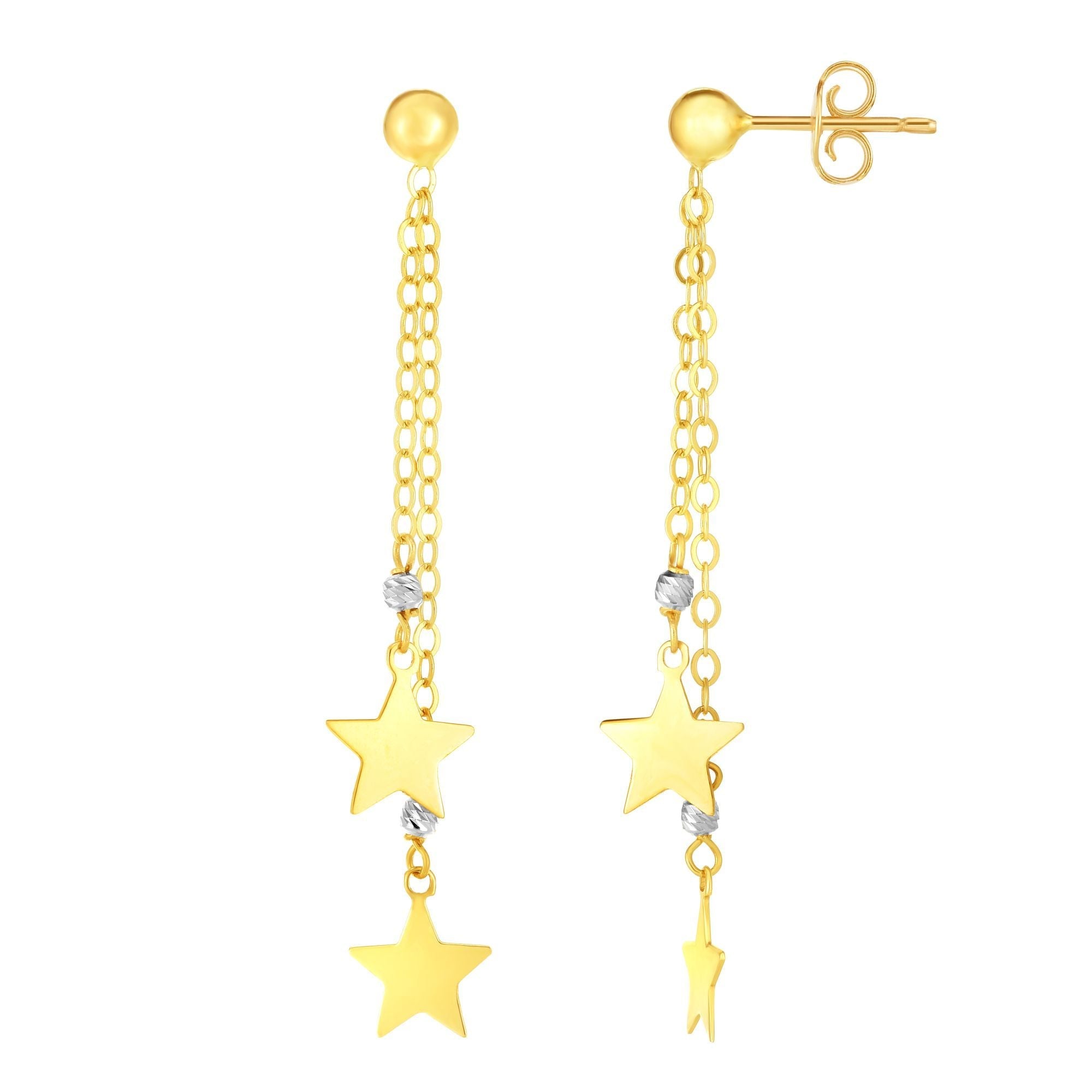 14K Yellow And White Gold Hanging Stars Drop Earrings - JewelryAffairs