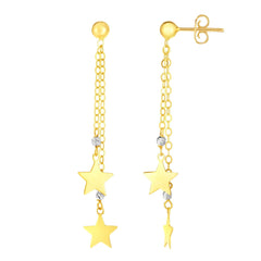 14K Yellow And White Gold Hanging Stars Drop Earrings - JewelryAffairs