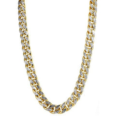 14k Yellow And White Gold Miami Cuban Pave Link Chain Necklace, Width 13.5mm, 24" - JewelryAffairs