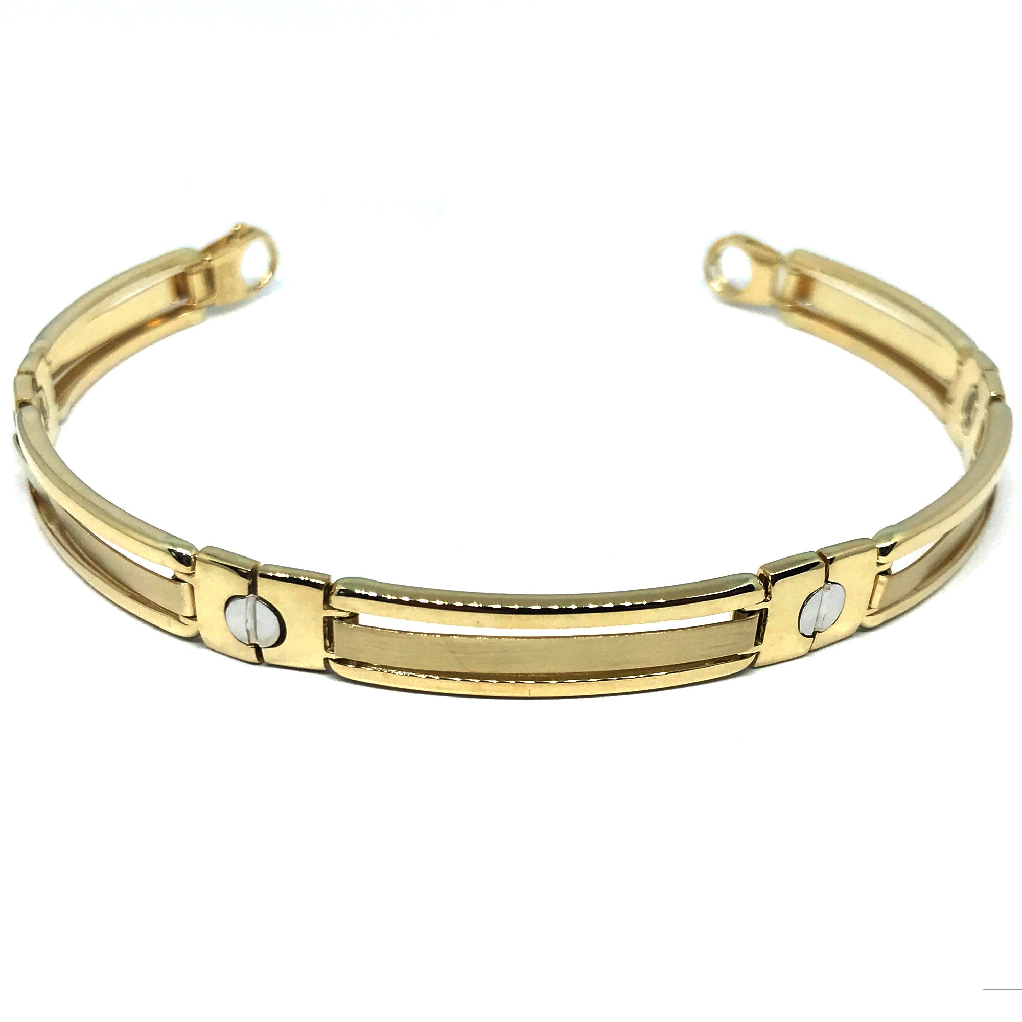 14k Yellow And White Gold Nail Head Mens Bracelet, 8.25" - JewelryAffairs