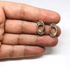 14k Yellow And White Gold Oval Link Stud Earrings - JewelryAffairs