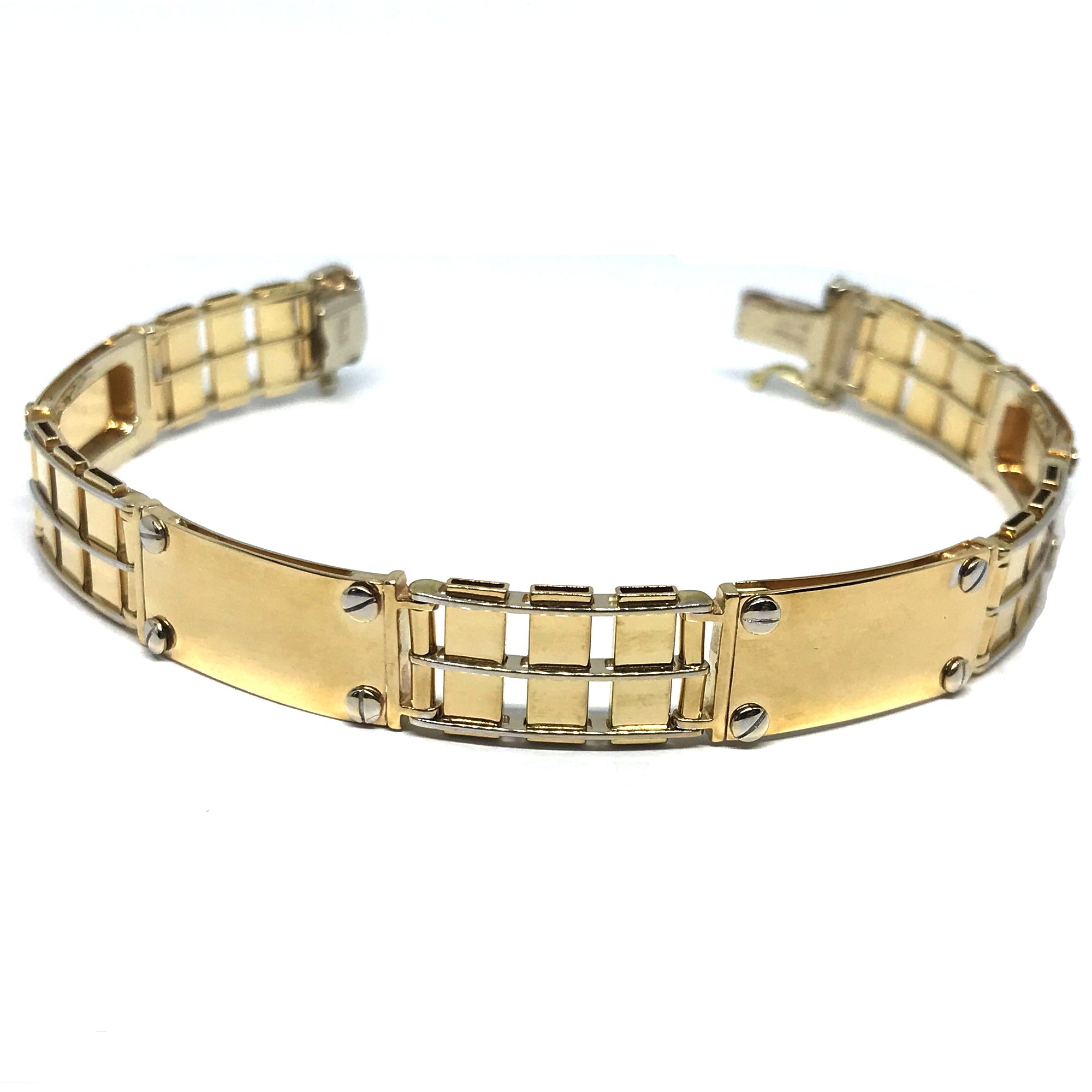 14k Yellow And White Gold Railroad Rolex Mens Bracelet, 8.5" - JewelryAffairs