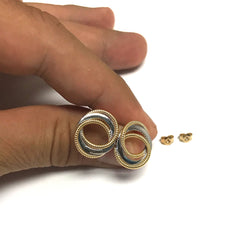 14k Yellow And White Gold Round Interconnected Link Stud Earrings - JewelryAffairs