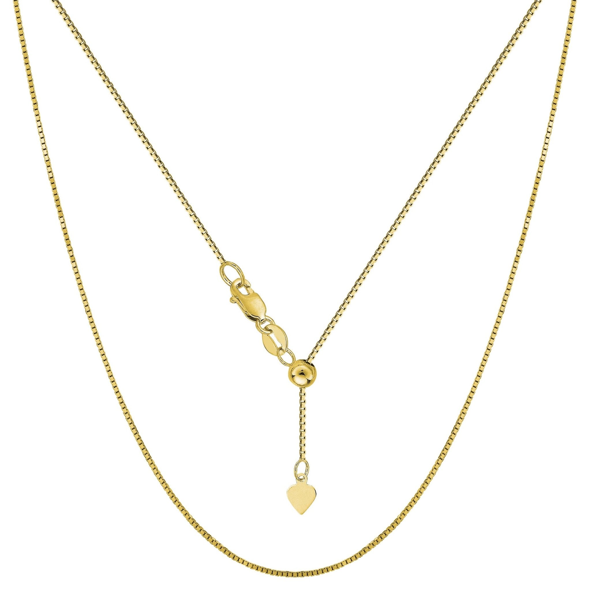 14k Yellow Gold Adjustable Box Chain Necklace, 0.7mm, 22" - JewelryAffairs