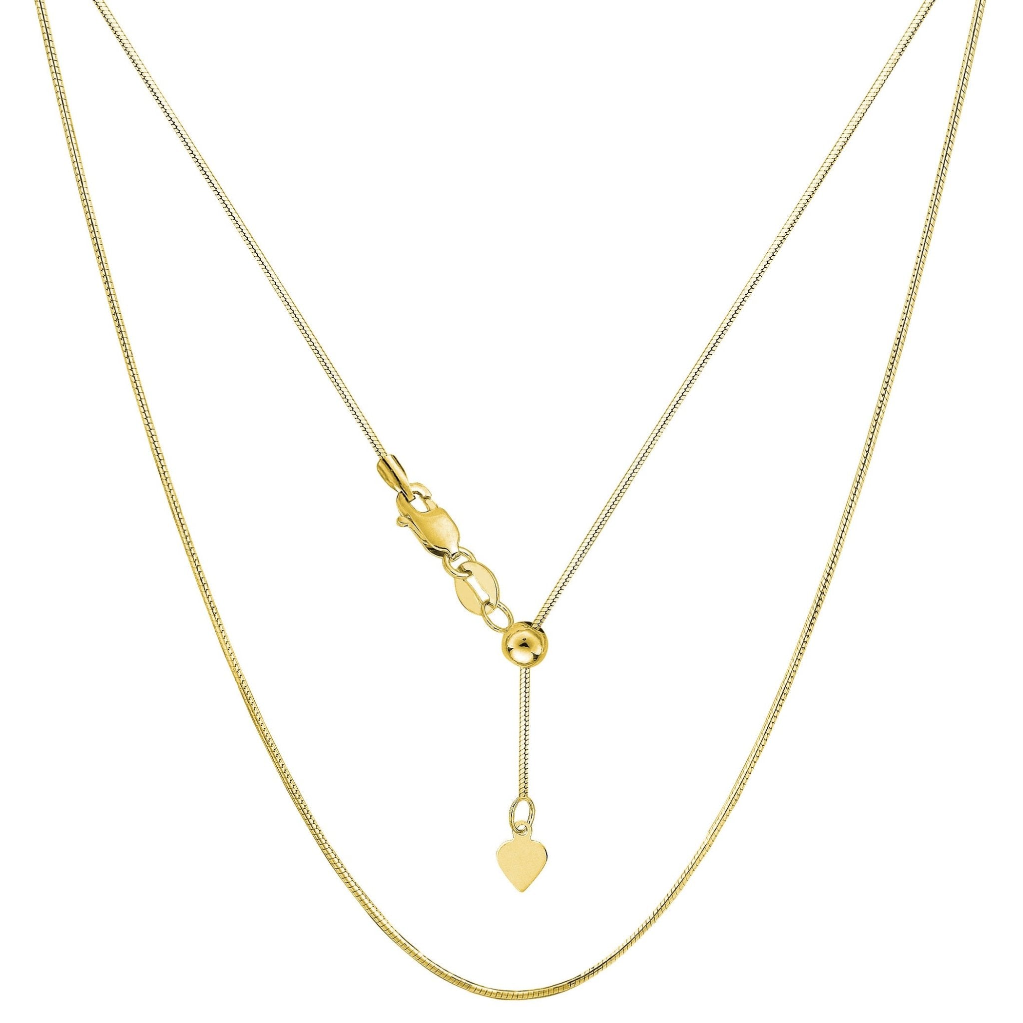 14k Yellow Gold Adjustable Octagonal Snake Chain Necklace, 0.85mm, 22" - JewelryAffairs