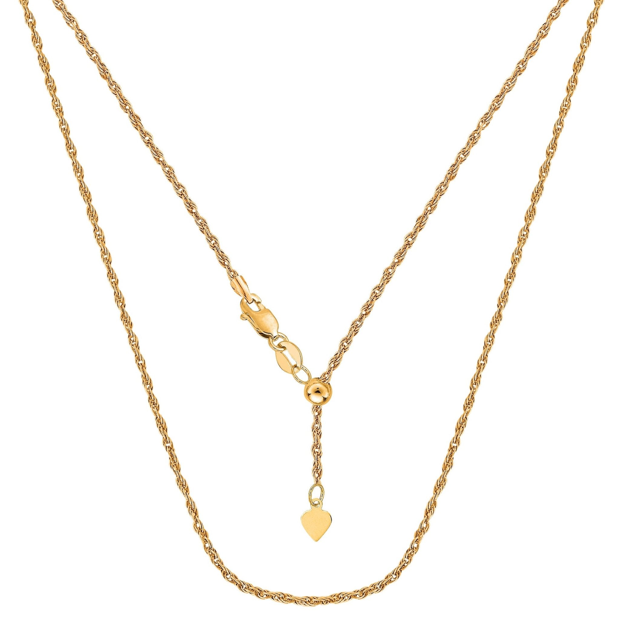 14k Yellow Gold Adjustable Rope Chain Necklace, 1.0mm, 22" - JewelryAffairs
