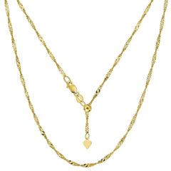 14k Yellow Gold Adjustable Singapore Link Chain Necklace, 1.15mm, 22" - JewelryAffairs