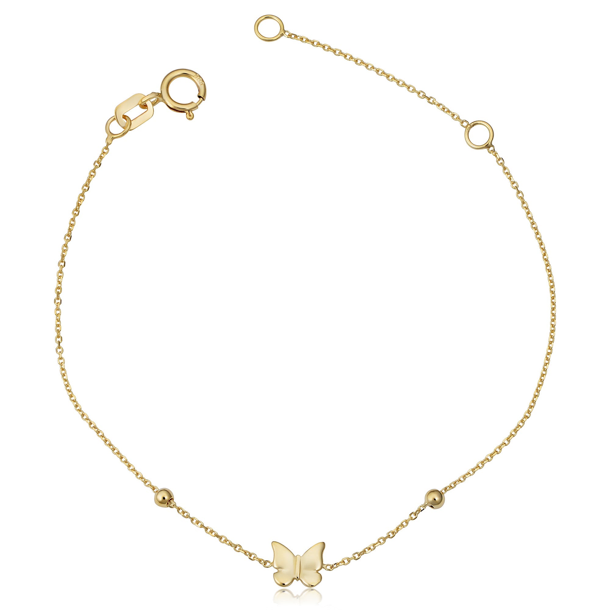 14k Yellow Gold Butterfly And Bead Adjustable Baby Bracelet, 6.5" - JewelryAffairs