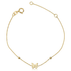 14k Yellow Gold Butterfly And Bead Adjustable Baby Bracelet, 6.5" - JewelryAffairs
