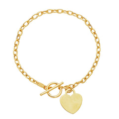 14k Yellow Gold Chain Oval Link Heart Bracelet, 7.50" - JewelryAffairs
