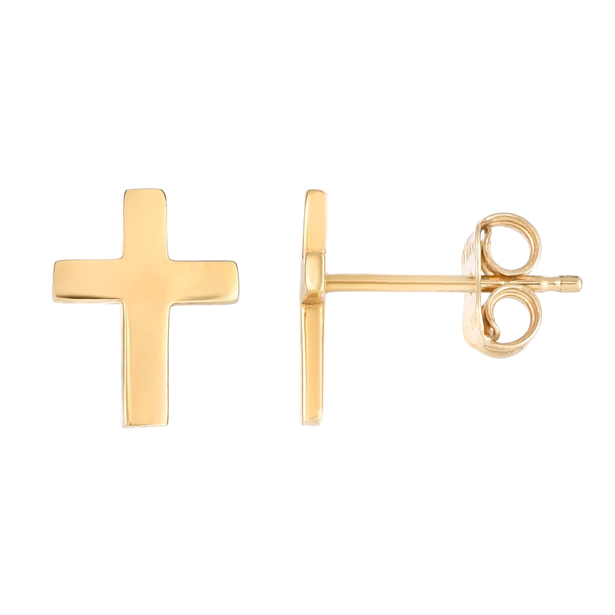 14K Yellow Gold Cross Stud Earrings - JewelryAffairs
