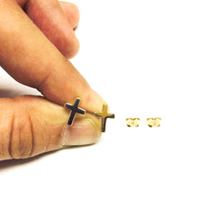14K Yellow Gold Cross Stud Earrings - JewelryAffairs