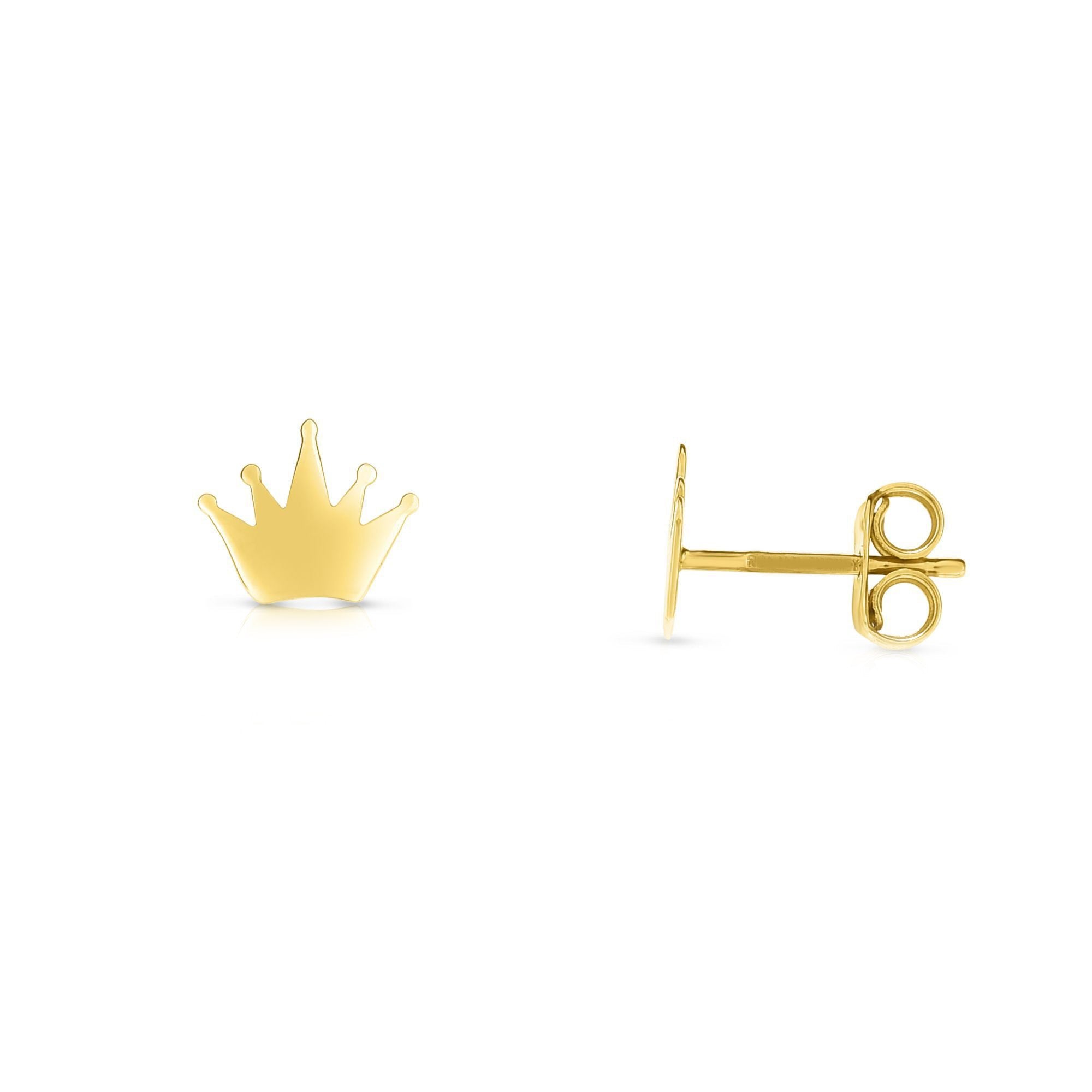 14k Yellow Gold Crown Stud Earrings - JewelryAffairs